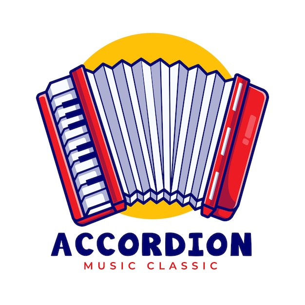 Accordeon muziek Cartoon Logo sjabloon