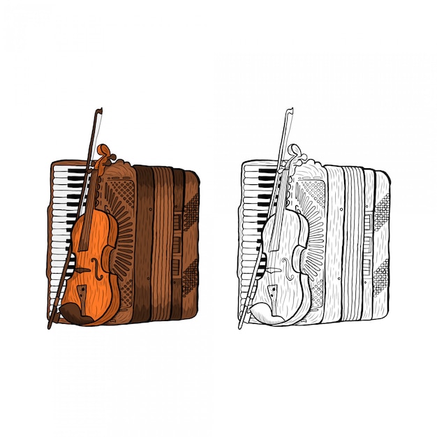 Vector accordion and violin hand drawn