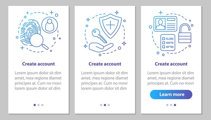 Vector account creation onboarding mobile app page screen with linear concepts. new user registration. sign up. authorization. steps graphic instructions. ux, ui, gui vector template with illustrations