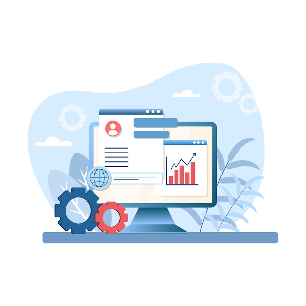 Account management illustration monitor gear page chart