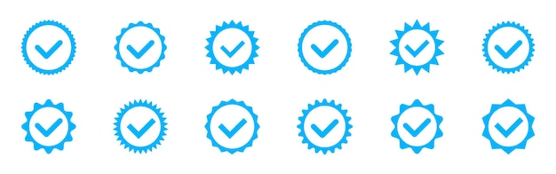 Icona di verifica dell'account vuota all'interno profilo del badge dei social media impostato icona segno di spunta blu