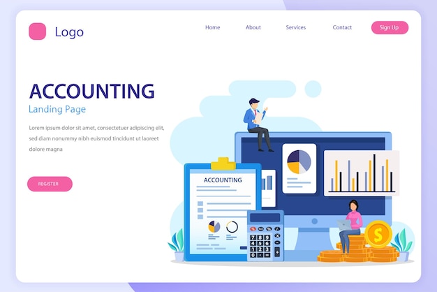 Accountant bestemmingspagina website platte vector sjabloon