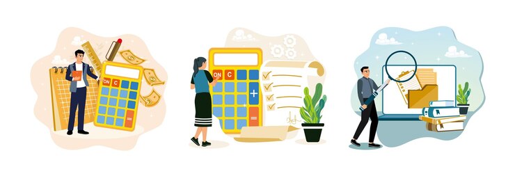 Vector an accountant calculates cost estimates and budgets companys finances and create finance report
