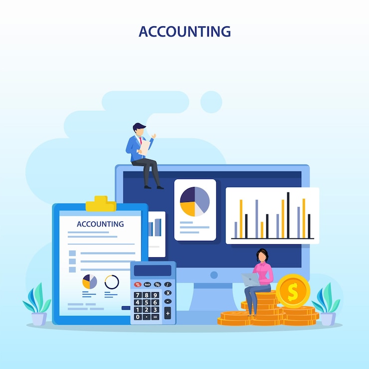 Vector accountant flat vector illustration concept of the tax calculating and financial analysis