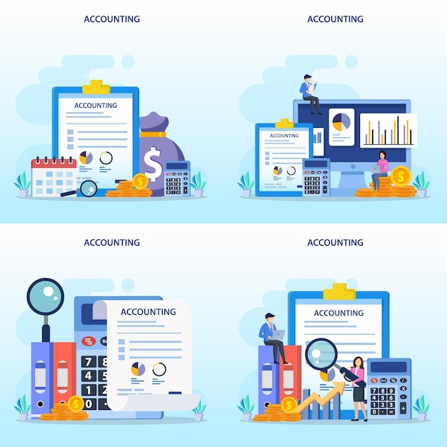 Accountant Flat vector illustration Concept of the tax calculating and financial analysis