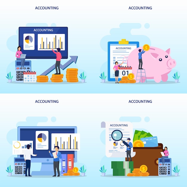 Accountant Flat vector illustration Concept of the tax calculating and financial analysis