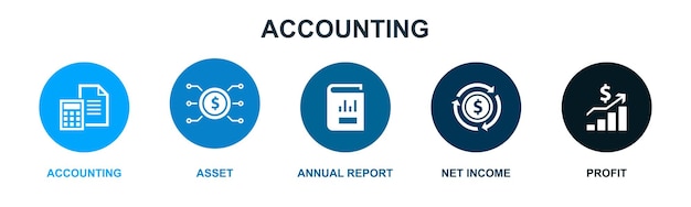 会計資産年次報告書純利益利益アイコン インフォ グラフィック デザイン テンプレート 5 つのステップで創造的な概念