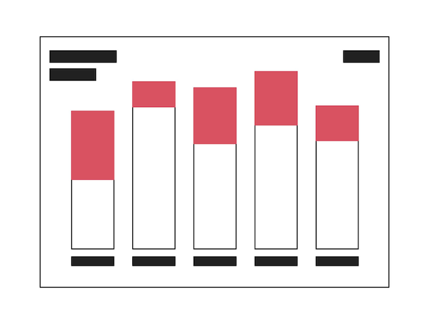 Vettore grafico a barre contabile in bianco e nero oggetto cartone animato 2d analisi finanziaria revisione delle prestazioni aziendali elemento di contorno vettoriale isolato rapporto di dati aziendali illustrazione monocromatica di punti piatti