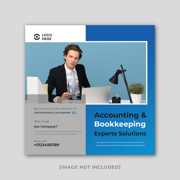 Accounting and bookkeeping experts solutions social media post and web banner design template