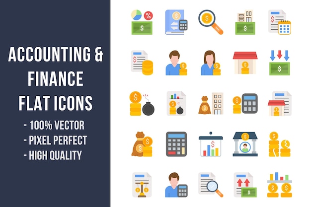 Vector accounting flat multicolor icons