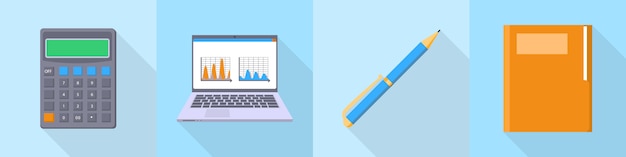 Accounting icon set, flat style