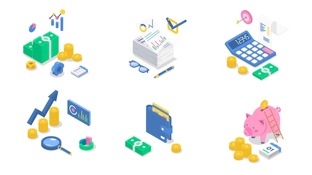 Accounting isometric illustrations