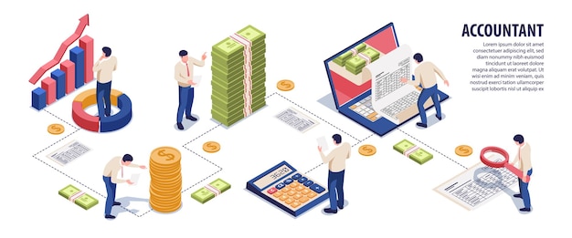 Illustrazione del diagramma di flusso infografica isometrica di contabilità