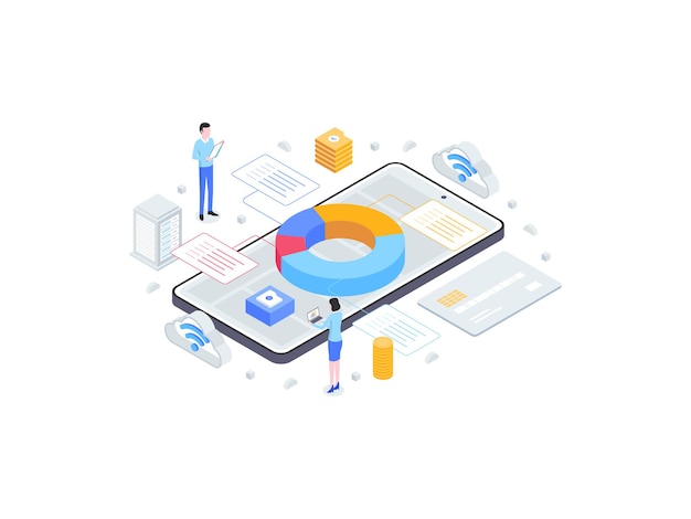 Vector accounting management isometric flat illustration. suitable for mobile app, website, banner, diagrams, infographics, and other graphic assets.