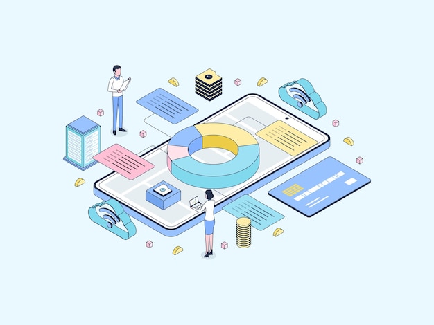 Accounting management isometric illustration lineal color. suitable for mobile app, website, banner, diagrams, infographics, and other graphic assets.