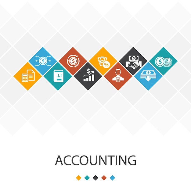 Accounting trendy ui template infographics concept asset annual report net income accountant icons