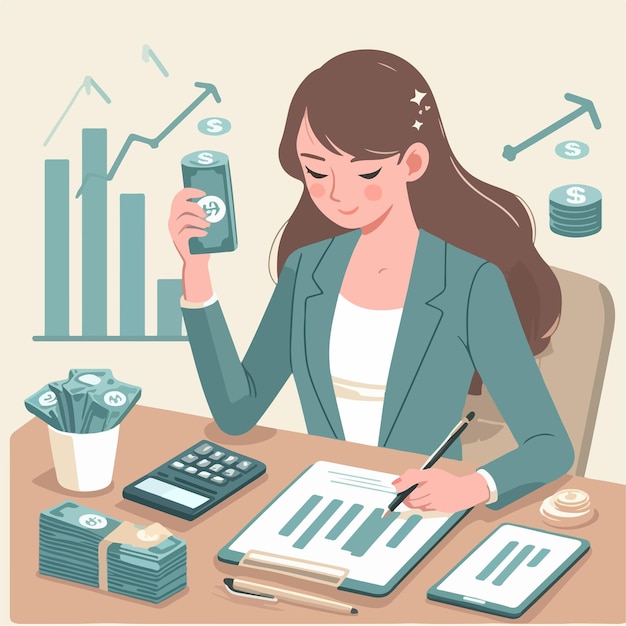 Accounting woman is counting money