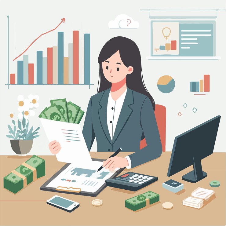 Vector 会計士がお金を数えている