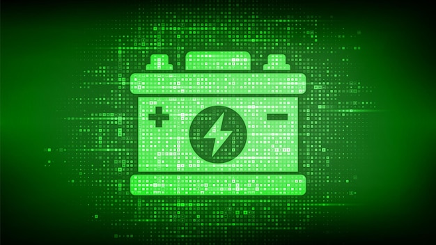 Vector accumulator battery icon made with electricity signs automobile accumulator green energy charging point station battery power supply background vector illustration