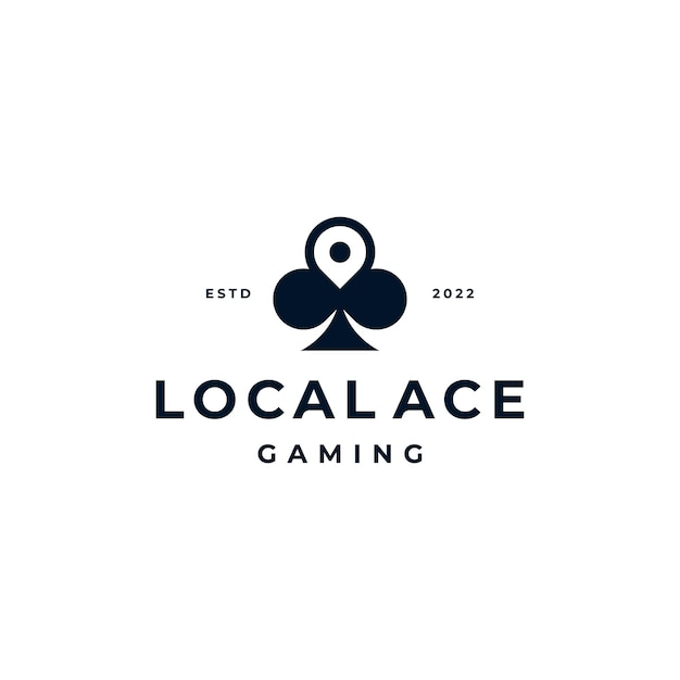 Ace Card Game Gaming with Map Pin Location Negative Space Logo Design Inspiration