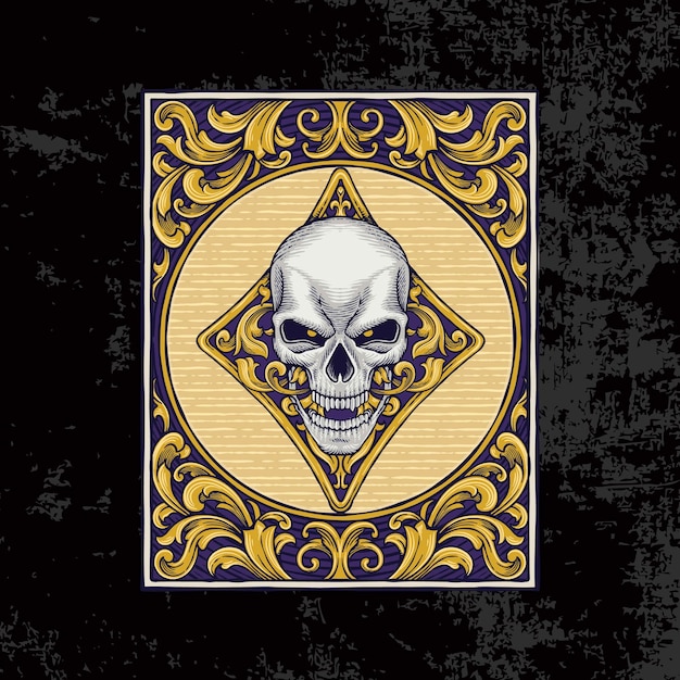 Vector ace of diamonds combined with skulls and ornaments