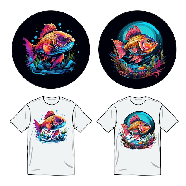 Vector ace fish watercolor vector t shirt design