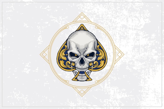 Ace of poker card skull icon with a classic and vintage blue base