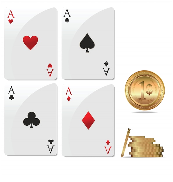 Vector ace poker met gouden pokerchips