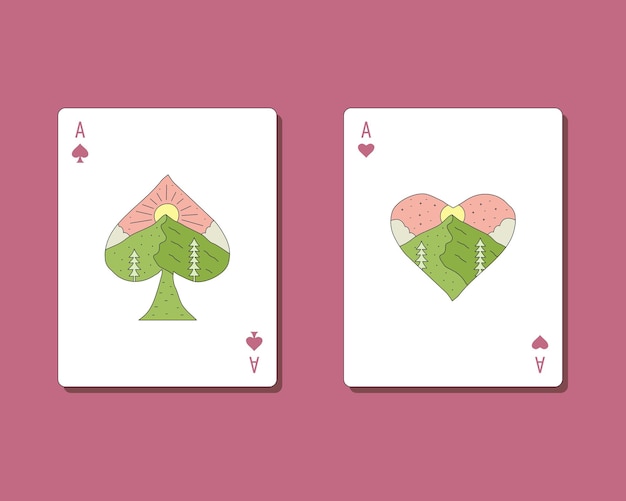 Ace of Spades and Heart Card in nature style mountain nature wildlife outdoor