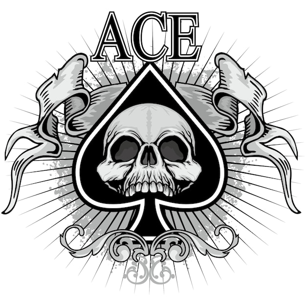 ace of spades with skull grunge vintage design t shirts