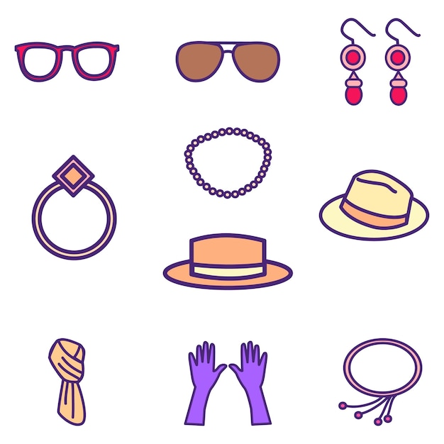 Vector acessories objects cute flat line illustration