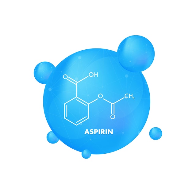 Acetylsalicylzuur aspirine concept chemische formule pictogram label tekst lettertype vectorillustratie