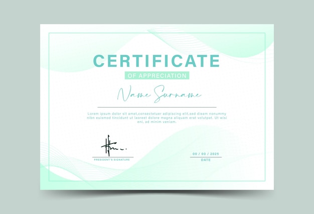 Vector achievement certificate template vector blank design blue and white wave