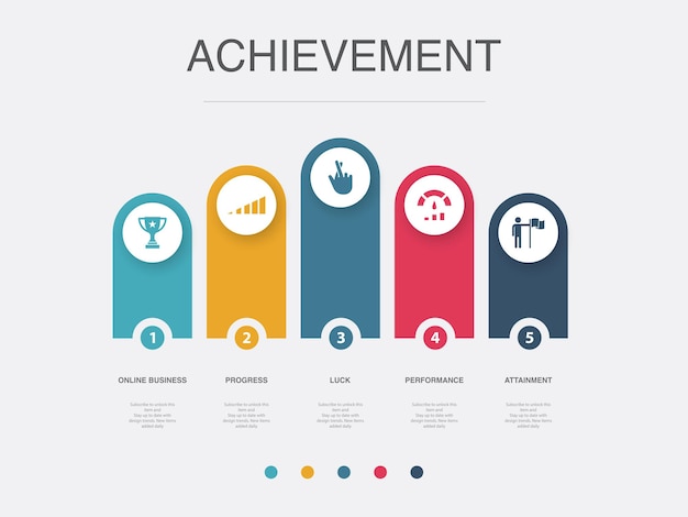 Achievement progress luck performance attainment icons Infographic design layout template Creative presentation concept with 5 steps