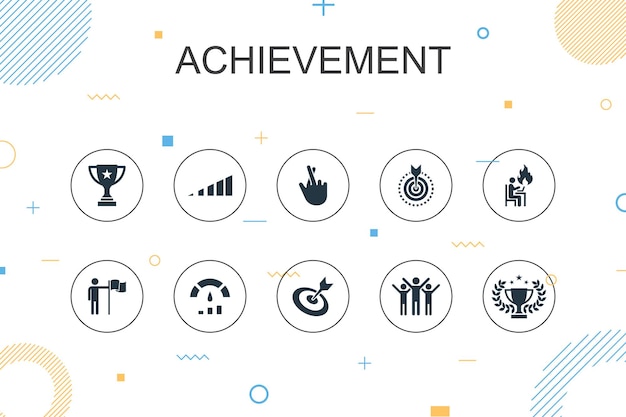 Achievement trendy Infographic template. Thin line design with progress, performance, goal, success icons