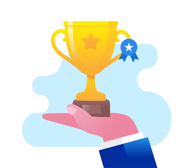 Achievement trophy flat vector illustration banner