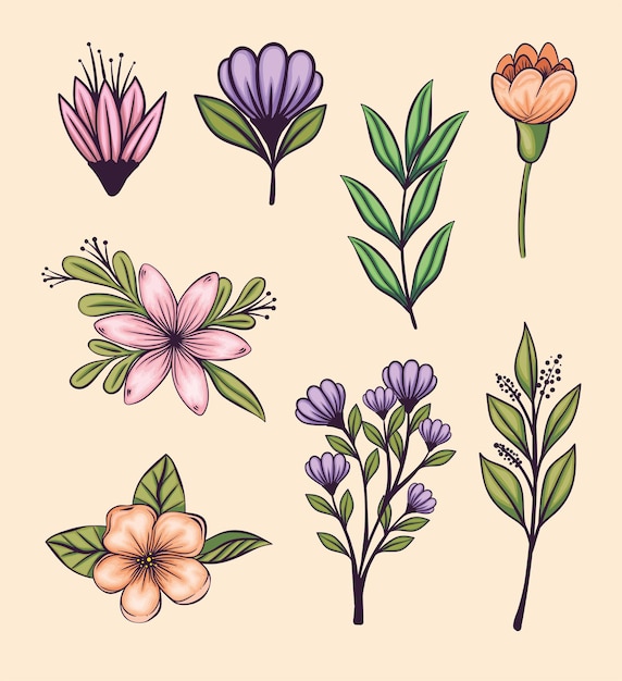 Acht bloemen tuin iconen