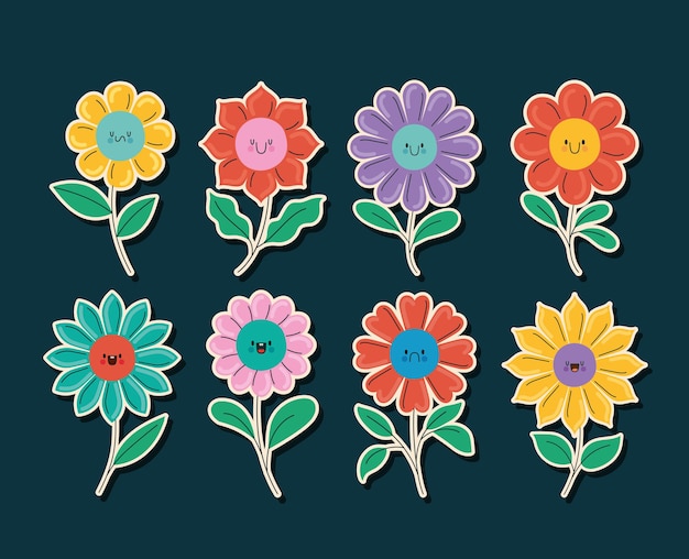 Vector acht bloemenstickers