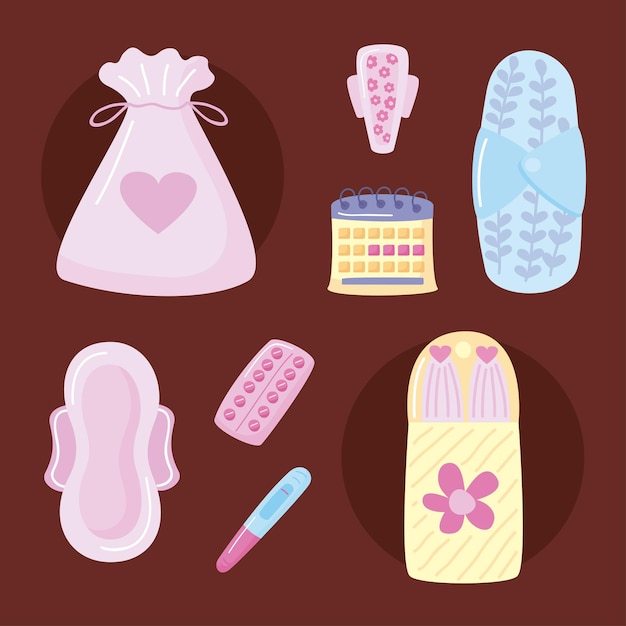 Acht menstruatie-items