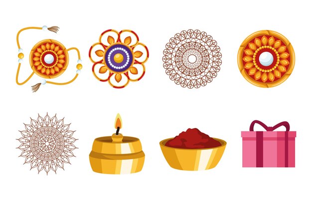 Vector acht raksha bandhan-pictogrammen