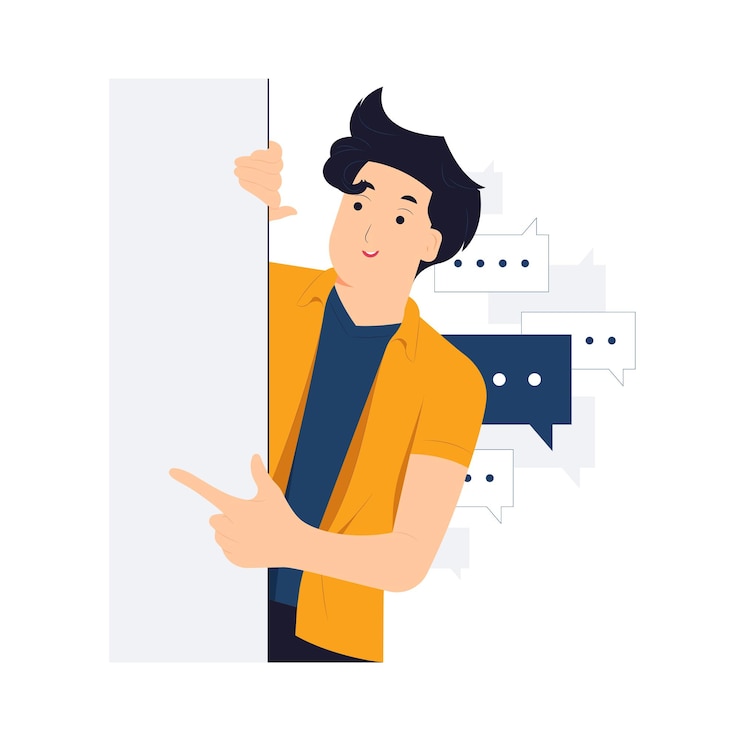 Vector achter een muur gluren terwijl je met de vinger wijst met de illustratie van het nieuwsgierigheidsconcept