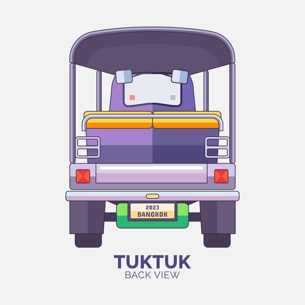 Vector achteraanzicht van tuk tuk taxi in thailand