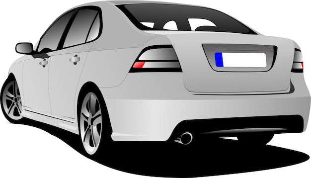 Vector achteraanzicht van zilveren auto sedan op de weg vectorillustratie