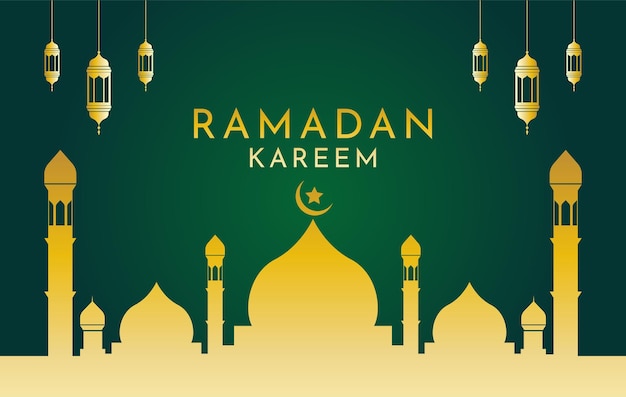 Achtergrond islamitisch groeten ramadan kareem kaartontwerp met moskee en lantaarn