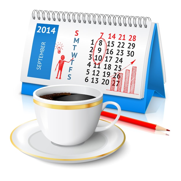 Vector achtergrond met kalender en een kopje koffie