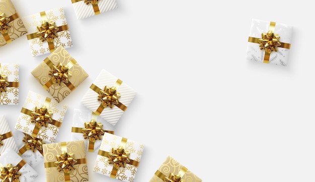 Achtergrond met realistische 3D-geschenkdozen. vectorillustratie
