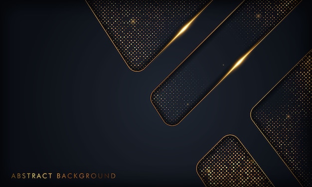 Achtergrond van de luxe de zwarte abstracte overlapping met gouden lijn. Textuur met gouden glitters element.