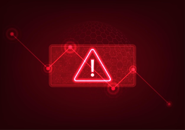 Achtergrond van de technologie voorraad grafiek scherm met waarschuwingssymbool naar beneden voorraadgrafiek met indicatie