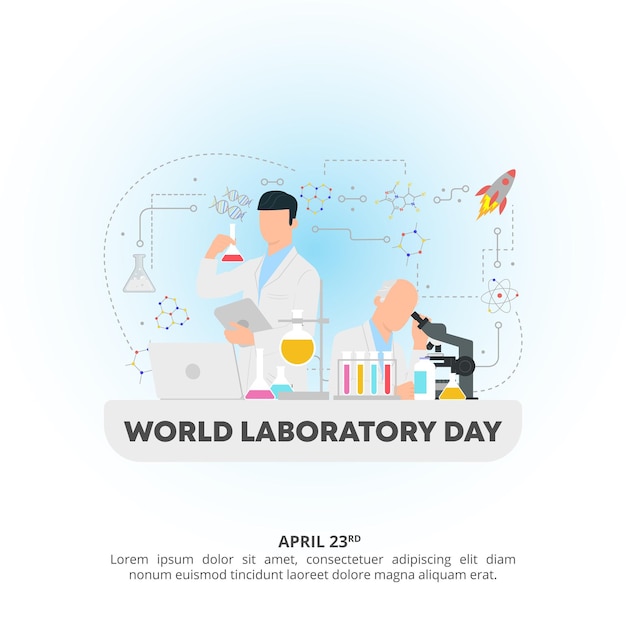 Vector achtergrond van de wereldlaboratoriumdag met wetenschappers in een laboratorium