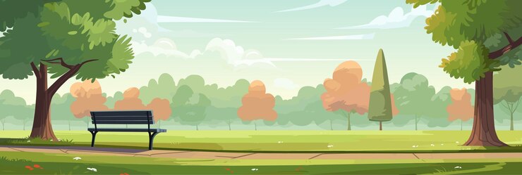 Vector achtergrond van een mooi zomerpark met bomen, struiken en een gezellige bank goede plaats vector illustratie